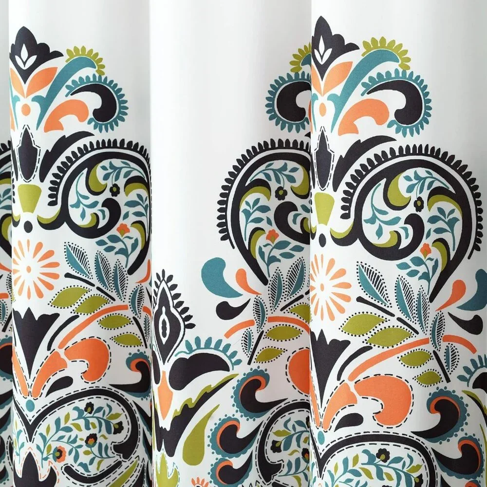 Boho Bohemian Moroccan Design Navy Orange Fabric Luxe Shower Curtain NEW PACKAGE